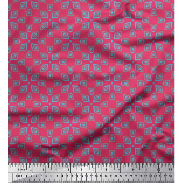 Soimoi Pink Cotton Voile Fabric Square & Triangle Geometric Print Sewing Fabric Yard 42 Inch Wide