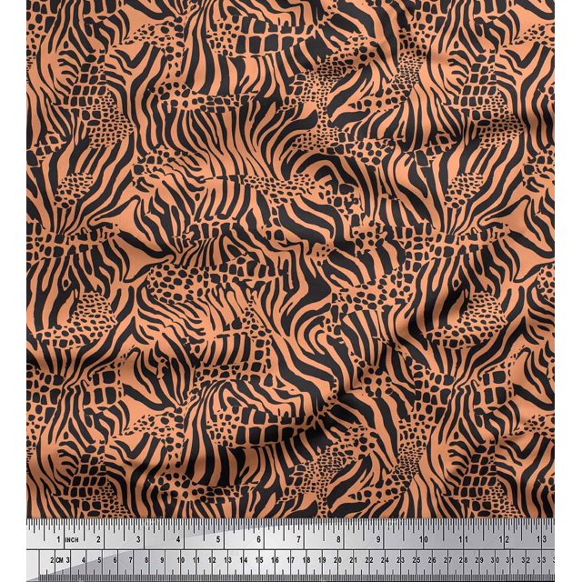 Soimoi Orange Viscose Chiffon Fabric Leopard & Wild Animal Skin Decor Fabric Printed BTY 42 Inch Wide