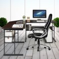 thumbnail image 4 of Gymax Bureau d'Ordinateur en Forme de L Table de Dessin Poste de Travail avec Plateau Inclinable Espresso, 4 of 10