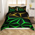 thumbnail image 2 of Abstract Geometry Duvet Cover King Size, Yellow Green Gradient Neon Light Bedding Set, Geometric Diamond Duvet Cover Set for Kids Adults, Modern Black Reversible Bed Sets(No Comforter), 2 of 5