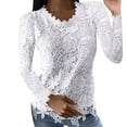 thumbnail image 2 of Jsaierl 2024 Automne Chemises en Dentelle pour Femmes Manches Longues Blouses Unies Confortables Col Rond Chandail Décontracté Mode Hauts pour Dames, 2 of 5