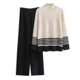 thumbnail image 1 of Yuyuzo Womens Ribble Knit 2 Piece Sets Long Sleeve Turtleneck Pullover Sweaters with Straight Leg Pants Suits, 1 of 4