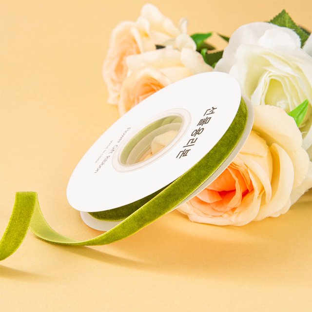 Meitianfacai 1cm Single Sided Velvet Ribbon Gift Flower Packaging Ribbon Decoration Ribbon DIY Ribbon, Green