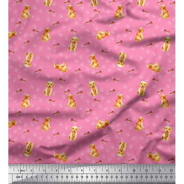 Soimoi Poly Georgette Fabric Paw,Bone & Puppy Dog Print Sewing Fabric Yard 52 Inch Wide