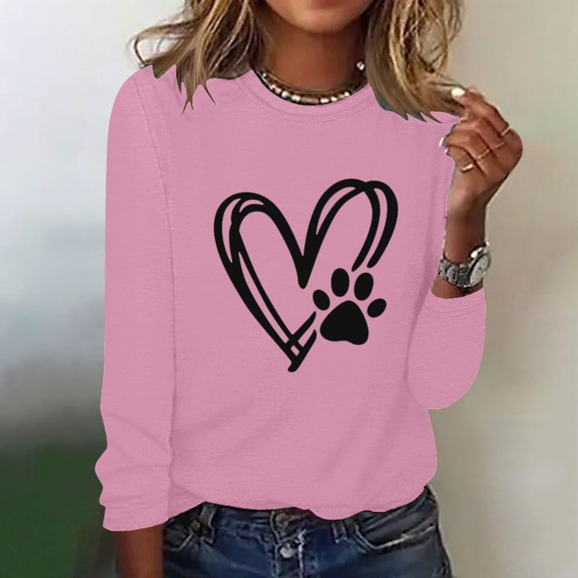 XZNGL Womens Printed Round Neck Pullover Long Sleeved Casual Womens