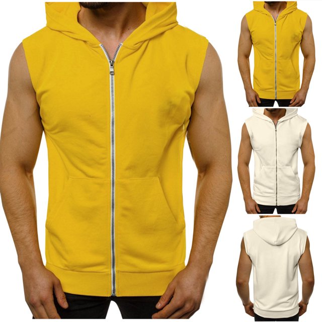 Yuyuzo Men Tank Tops Full Zip up Summer Crew Neck Sleeveless Hooded Shirts Workout Gym Muscle Tanks