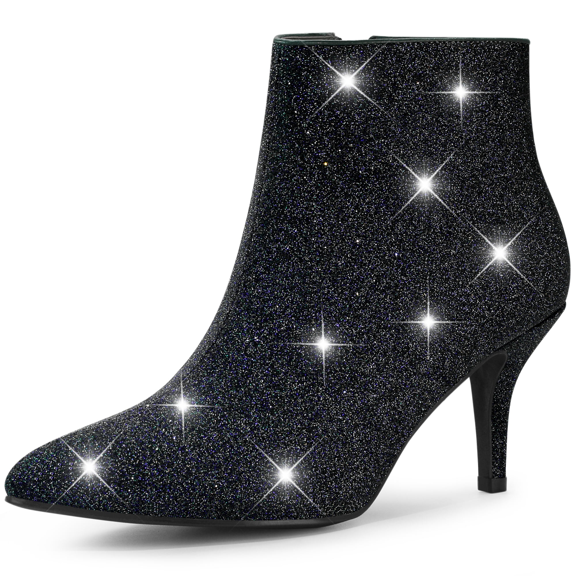 Unique Bargains Women's Glitter Point Toe Stiletto Heels Ankle Boots