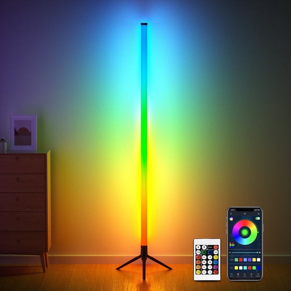 DAYBETTER LED Corner Floor Lamp,360°Color Changing Lamp with Bluetooth APP, Remote Control, Music Sync, 16 Million DIY Colors & Timing for Living Room Gaming Room(1pack)