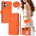 thumbnail image 2 of iPhone 17 Leather Wallet Case, Book Style Cover with Tab Closure, Orange, 2 of 6