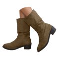 thumbnail image 1 of Dakaela Bottes Western Plissées pour Femmes en Suède Style Cowboy Larges Mi-Mollet Bottillons Bout Rond à Enfiler Chaussures de Marche, 1 of 6