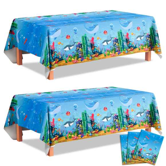 Nappe Monde sous-Marin, 3 Pcs Nappe Bleue en Polyester, Convient aux Fournitures de Décoration de Fête d'Anniversaire dans le Monde sous-Marin