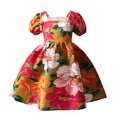 thumbnail image 2 of Pisexur Robe d'Été pour Fille à Volants, Robe Princesse à Fleurs, Manches Volantées, Extensible, Ligne A, Tournoyante, Robe de Fête avec Poches pour Enfants de 1 à 6 Ans, 2 of 9