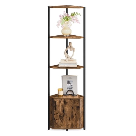 VASAGLE Corner Shelf with Storage, 5-Tier Corner Storage Cabinet, for Living Room, Bedroom, Kitchen, Bathroom, Rustic Brown and Ink Black ULBC580K01