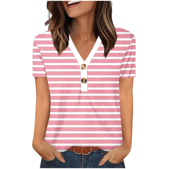 Chemise à Manches Courtes à Col en V pour Femmes, Haut Imprimé en Polyester avec devant à Boutons, Longueur Régulière, Coupe Amincissante Échancrée, Noir, P