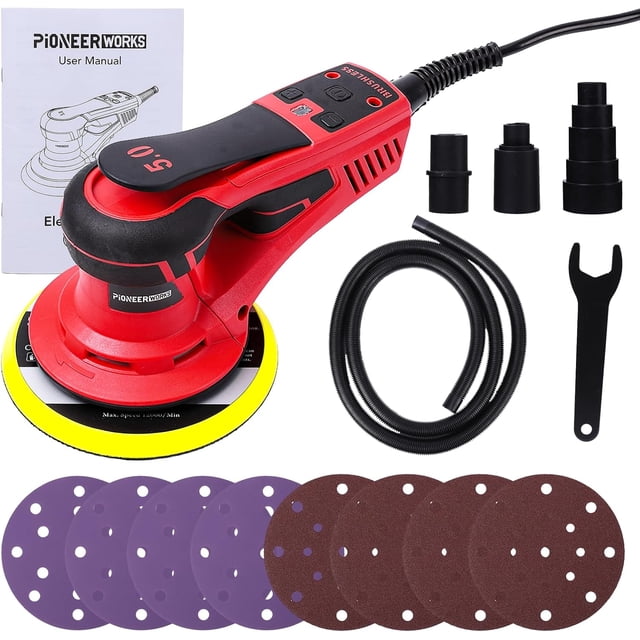 PioneerWorks 1250W Brushless Electric Orbital Sander - 6-Inch Woodworking & Polishing Tool, 10,000 RPM