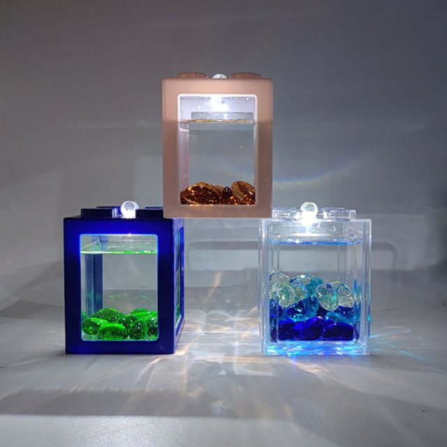 AMERTEER Acrylic Fish Bowl Office Ornamental Transparent Desktop Ecology Box with Light