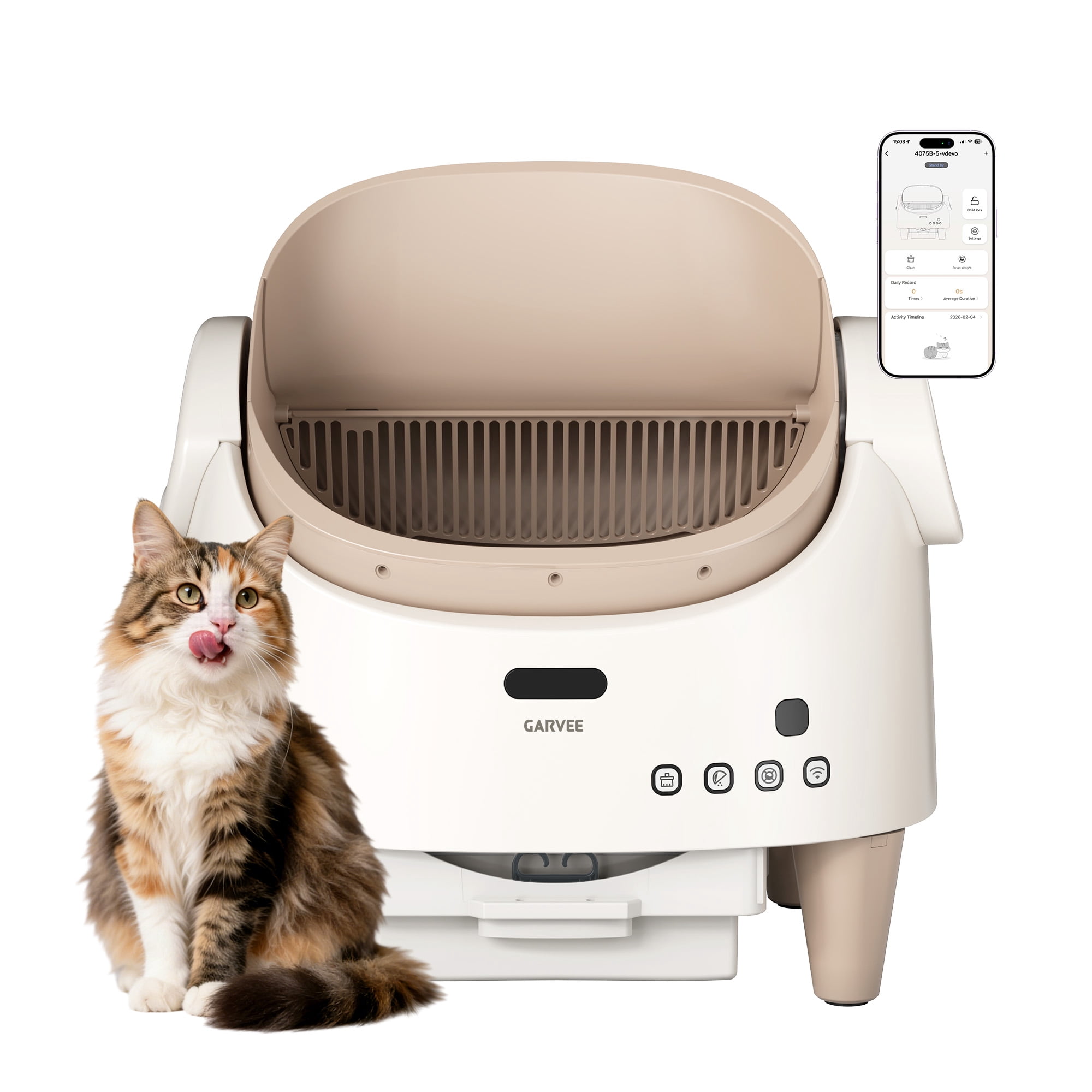Garvee Smart Open-Top Automatic Self-Cleaning Cat Litter Box with App Control, 15-Layer Safety Protection and Large Waste Bin for Multiple Cats