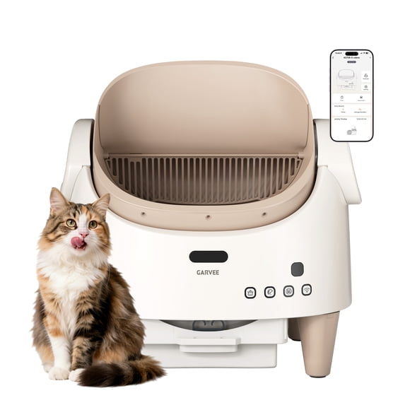 Garvee Smart Open-Top Automatic Self-Cleaning Cat Litter Box with App Control, 15-Layer Safety Protection and Large Waste Bin for Multiple Cats