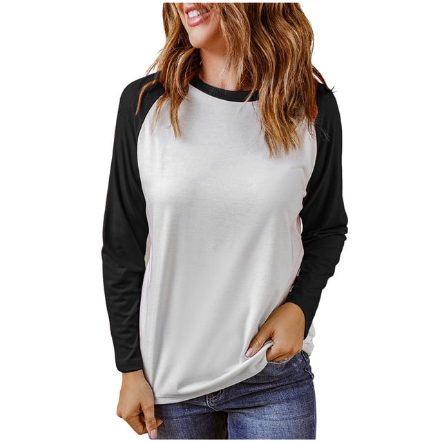 Timegard Hauts pour Femmes à Manches Longues Col Ras du Cou T-Shirts à Blocs de Couleur Automne Décontractés Confortables Amples Hauts