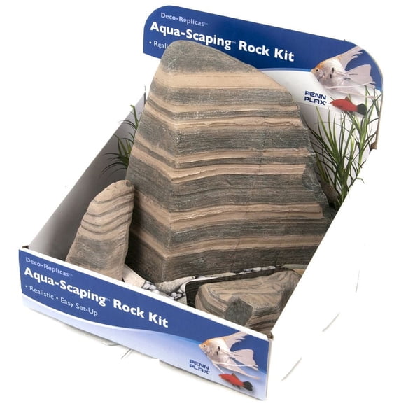 Penn Plax 3 Piece Grey and Tan Striped Aqua-Scaping Rocks