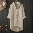 thumbnail image 1 of Weiqiqre Womens Spring Tops Oversized Linen Shirts Blouses Tops Long Sleeve High Low Button Up Shirts, 1 of 4