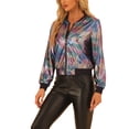 thumbnail image 4 of INSPIRE CHIC Blouson Bomber à Fermeture à Glissière Léger Métallique pour Femme à Col Montant Holographique Iridescent L, 4 of 5
