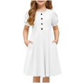 thumbnail image 3 of RXIRUCGD 2025 Vêtements d'Été pour Enfants Filles Robe d'Été Couleur Unie Col Rond Manches Courtes Robe Décontractée et Confortable pour Adultes, 3 of 6