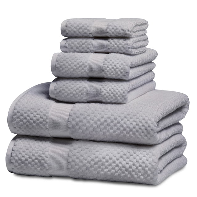 Kingrest Bath Towel Sets of 6 Pieces, 2 Bath Towels 2 Hand Towels 2 Washcloths, 100% Cotton Highly Absorbent Towels for Bathroom, Gym, Hotel - Light Gray