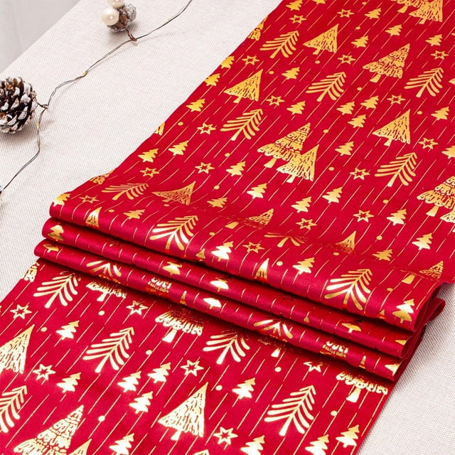 Décorations de Noël Intérieur Extérieur, Décorations de Sapin de Noël, Chemin de Table en Tissu pour Sapin de Noël Velours Doré Chaud Polyester Coton Drapeau de Table Imprimé du Nouvel An Drapeau de Table pour Rassemblement des Fêtes