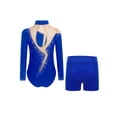 thumbnail image 2 of TiaoBug Kids Girls Gymnastics Leotard Long Sleeve Sparkly Rhinestone Skating Jumpsuit Workout Dance Unitard with Shorts Set Blue 14, 2 of 4