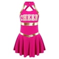 thumbnail image 3 of vastwit Tenue d'Uniforme de Cheerleading pour Filles Sans Manches Robe à Imprimé de Lettres Costume de Performance de Danse Rose Vif 16, 3 of 7