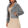thumbnail image 4 of INSPIRE CHIC Women's Notch Collar Long Sleeve Open Front Faux Fur Fluffy Cropped Jacket S Grey, 4 of 6