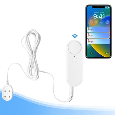 Capteur d'Eau Wi-Fi 2,4 GHz Alarme 90 dB, Détecteur de Fuite d'Eau Wi-Fi Intelligent avec Sonde Double Face, Détecteur de Niveau d'Eau Sensible avec Ligne de 6,56 Pi, Surveillance à Distance via Application Tuya