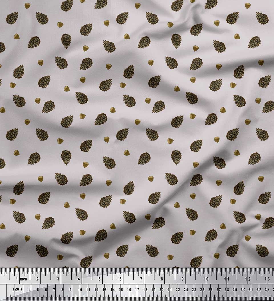 Soimoi Gray polyester Georgette Fabric Oaknut & Fruits Print Fabric by The Yard 42 Inch Wide