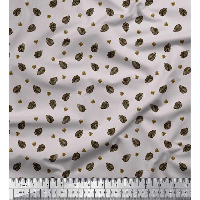 Soimoi Gray polyester Georgette Fabric Oaknut & Fruits Print Fabric by The Yard 42 Inch Wide