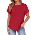 thumbnail image 1 of Plebaso T-Shirts de Base pour Femmes à Col Rond, Manches Courtes, Coupe Ample, T-Shirts Décontractés Unis, T-Shirts pour Femmes, 1 of 1