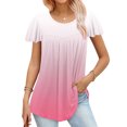 thumbnail image 2 of Besolor Hauts d'Été pour Femmes Tendance Dégradé Plissé Manches Courtes Chemises Décontractées Grande Taille Col Rond Blouse Habillée, 2 of 5