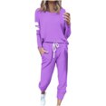 thumbnail image 1 of Ensemble Décontracté pour Femme, Ample, Imprimé, à Manches Longues, Col Rond, à Cordon, Deux Pièces, Survêtement de Jogging, S-31 Violet m, 1 of 5