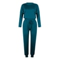 thumbnail image 5 of Mrat Plus Size Two Piece Outfits for Women 2 Piece Jogging Sets Solid Polyester Long Sleeve Sweatsuits Sets Two Piece Track Suits Drawstring High Waist Pants Set Comfy Outfits G-Navy XXL, 5 of 5