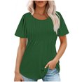 thumbnail image 1 of Penkiiy T-Shirts pour Femmes à Manches Courtes Plissés Chic Décontracté Col Rond Hauts d'Été Chemisiers m Vert, 1 of 8