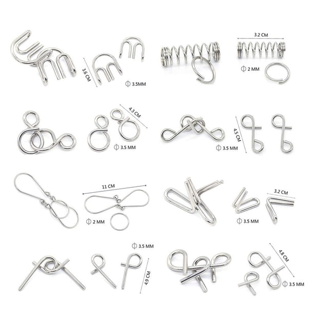 24 Pièces Casse Tete Metallique, Casse-Tête Métal, Métal IQ Jigsaw Puzzle Jouet pour Enfants Et Adultes pour Anniversaires, Cadeau de Noël,f Anneaux