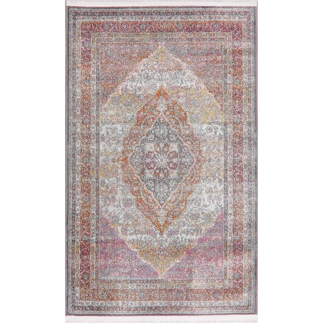 Beige Traditional Floral Distressed Oriental Turkish Area Rug