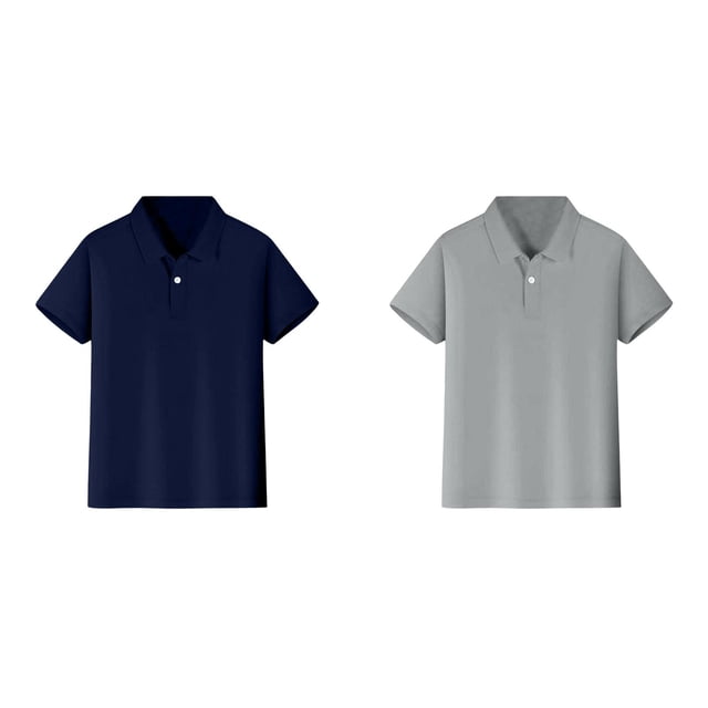 2 Pack(Grey 1PCS & Navy 1PCS) Multipack Top Size 8 Short Tops 10/12 Sleeve Shirt Button Closure Shirt Set Comfortable & Soft Fabric