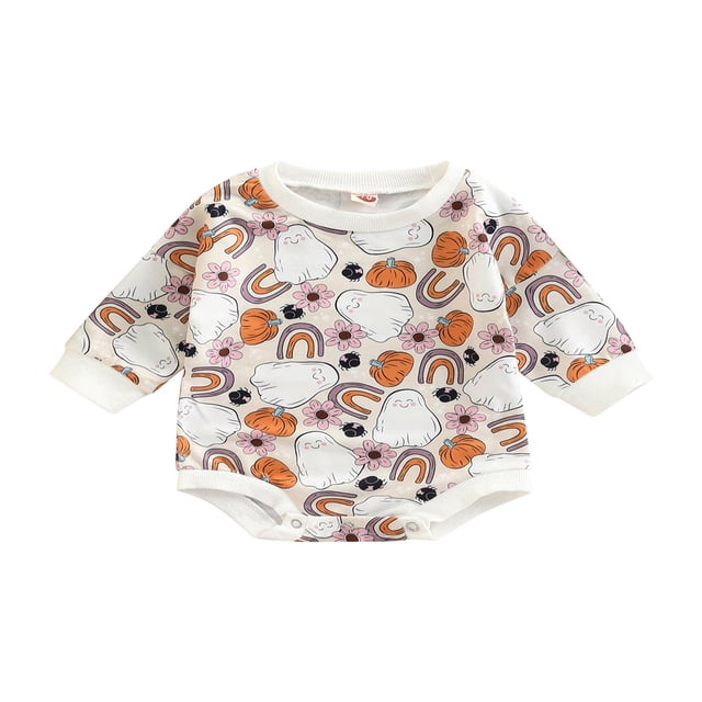 MesaSe Newborn Baby Halloween Romper Long Sleeve Neck Cartoon Print One-Piece Bodysuit