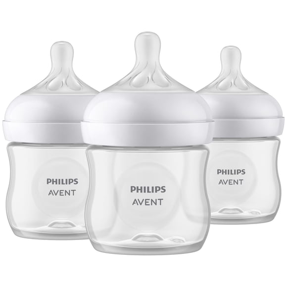 Philips Avent Biberon Natural pour Bébé avec Tétine Réponse Naturelle, Transparent, 3 Biberons de 4 Oz, SCY900/03