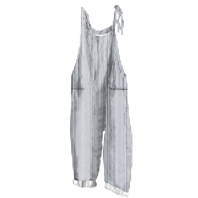 Lenpel Women's Jumpsuits Plus Size Sleeveless Spaghetti Strap Striped Plaid Straight Leg Rompers Causal Loose Overalls with Pockets