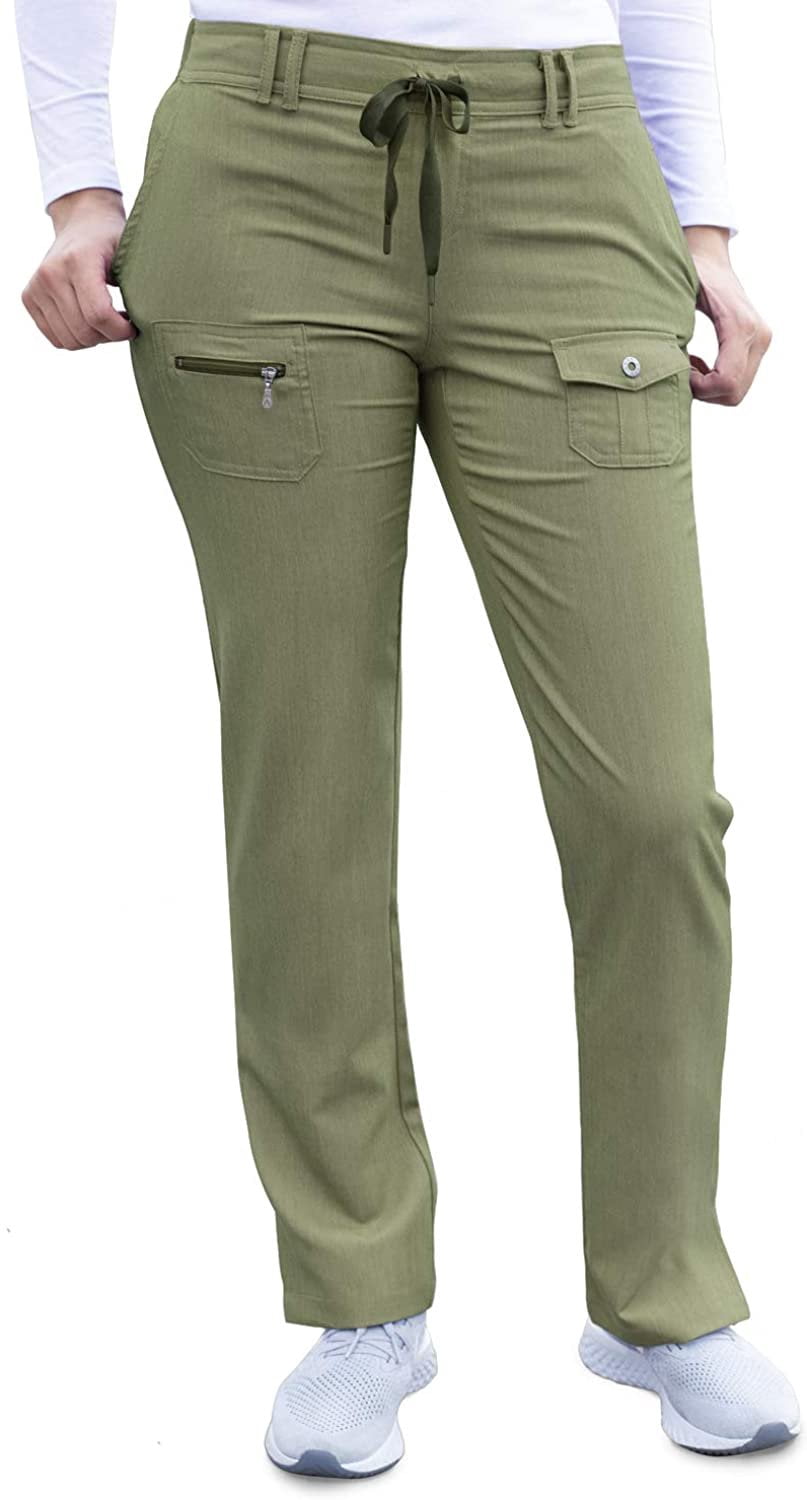 Adar Pro Heather Sarraus pour Femmes - Pantalon de Sarrau Fuselé Coupe Ajustée - P4100H - Heather Olive - S