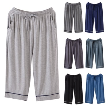 JDQJBZ Pantalon de Pyjama Décontracté pour Hommes, Couleur Unie, Longueur 7 8, Bas de Sommeil