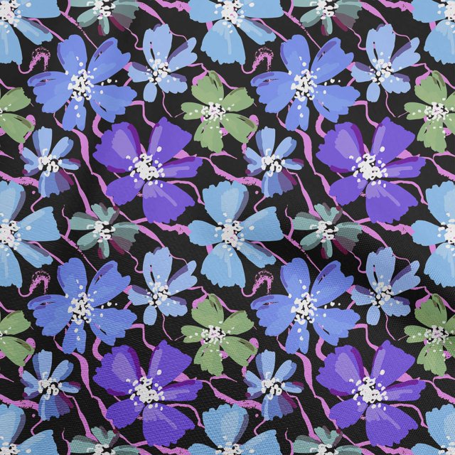 oneOone Polyester Spandex Purplish Blue Fabric Floral Sewing Craft Projects Fabric Prints By Yard 56 Inch Wide