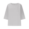 thumbnail image 4 of QATAINLAV Rabais de 50 pour Cent Aujourd'hui, Chemises à Manches 3/4 pour Femmes 2025 Blouses d'Été Décontractées Coupe Ample Grande Taille Hauts à Col Rond Chandail Uni Gris TTTTG, 4 of 5